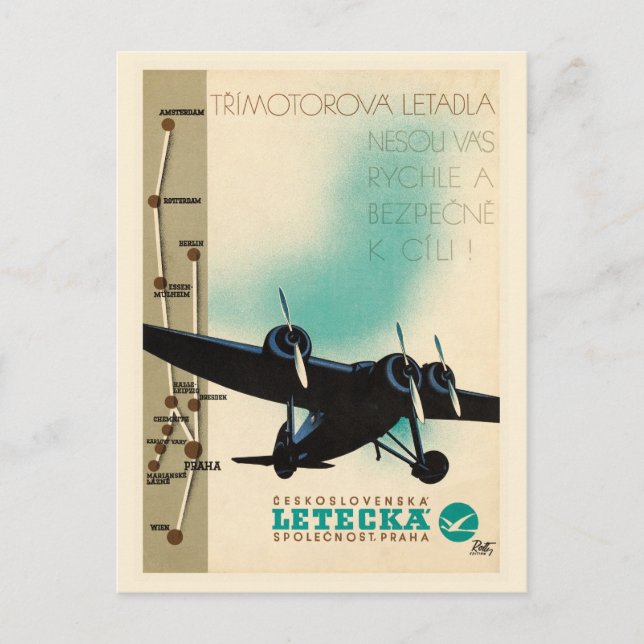 Letecka Czechoslovakia Vintage Poster 1932 Postkarte (Vorderseite)