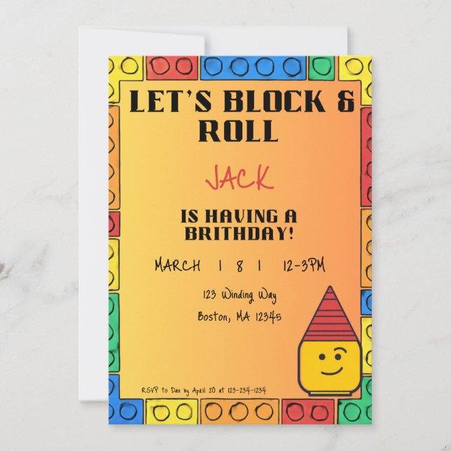 Let's Block & Roll Birthday invitation Einladung (Vorderseite)