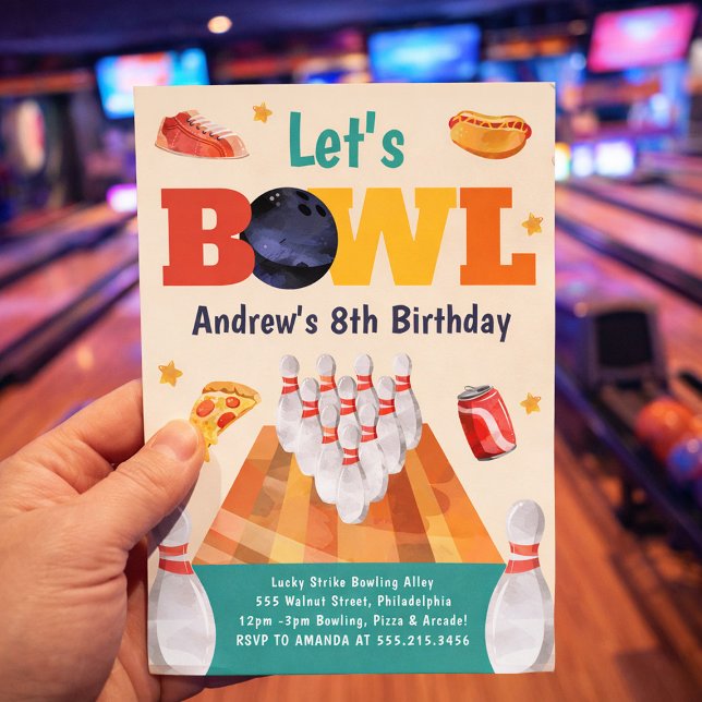 Let's Bowl Bowling Birthday Party Invitation Einladung (Von Creator hochgeladen)