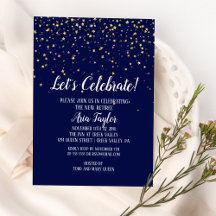 Let's Celebrate Gold Confetti on Navy Blue Party