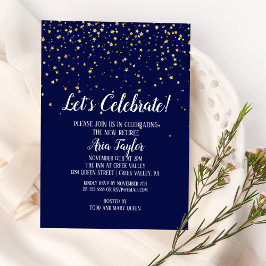 Let's Celebrate Gold Confetti on Navy Blue Party Einladung