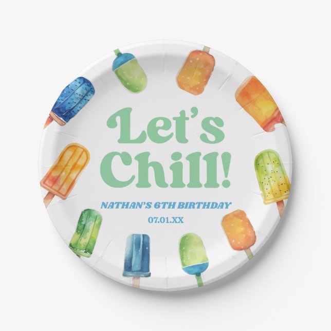 Let's Chill Blue Retro Popsicle Birthday Party Pappteller (Vorderseite)