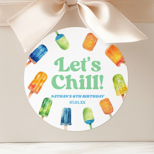 Let's Chill Blue Retro Popsicle Birthday Party Runder Aufkleber