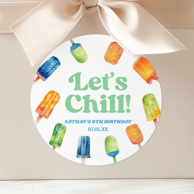 Let's Chill Blue Retro Popsicle Birthday Party Runder Aufkleber (Von Creator hochgeladen)