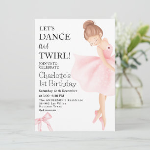 LET'S DANCE und TWIRL Ballerina Girl 1. Geburtstag Einladung