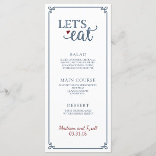 "Let's Eat" - Dusty Blue & Dark Red Wedding Menu Menükarte