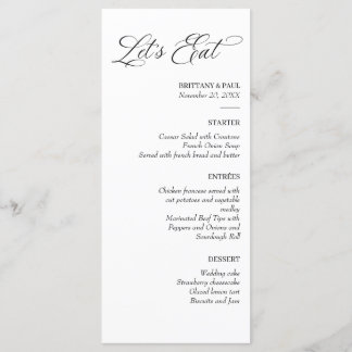 Let's Eat Elegant minimal menu black and white Menükarte