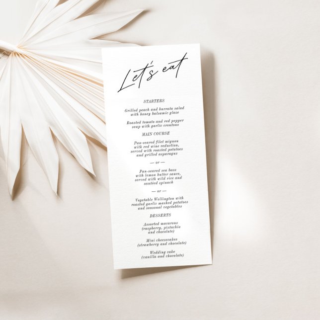 "Let's Eat" Elegantes Black & White Wedding Menü Menükarte ("Let's Eat" Simple Elegant Black Wedding Menu)