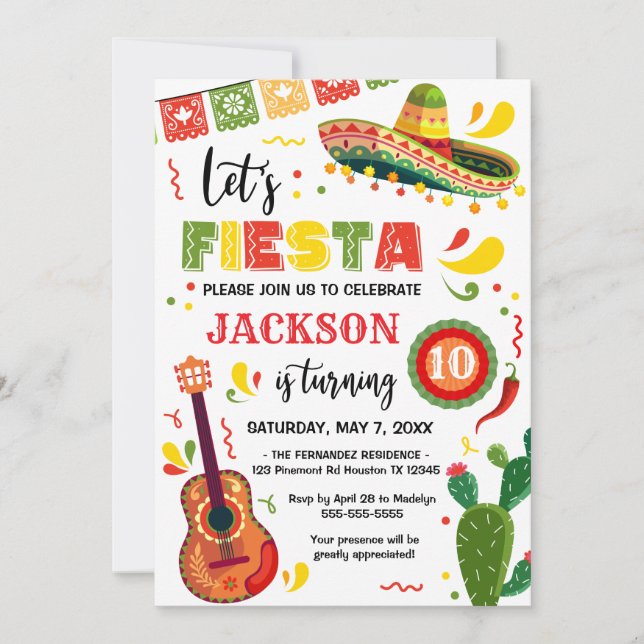 LET'S FIESTA Birthday Party Invitation Einladung (Vorderseite)