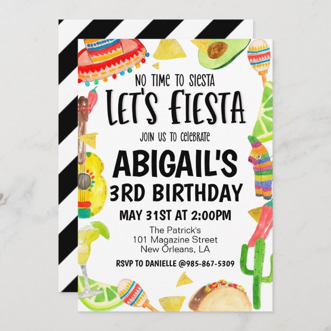 Let's Fiesta Birthday Party Invitation Einladung (Vorne/Hinten)