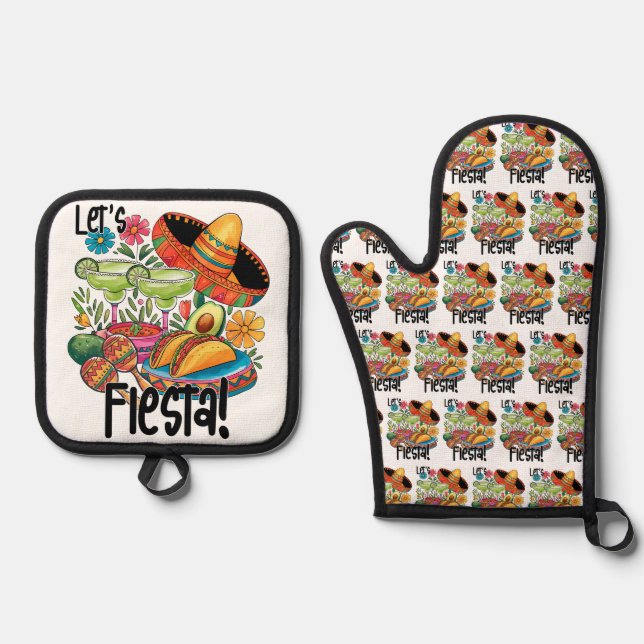 "Let's Fiesta!" Tacos & Margaritas Ofenhandschuh & Topflappen-Set (Vorderseite)