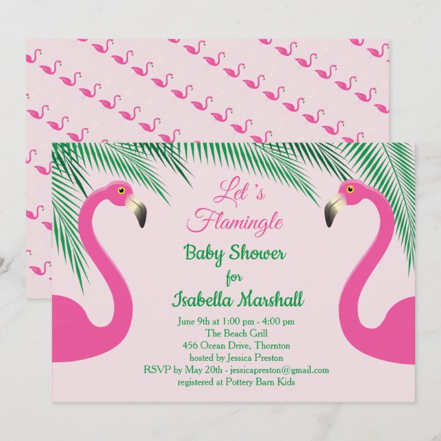 Let's Flamingle Baby Shower Einladung - rosa (Vorne/Hinten)
