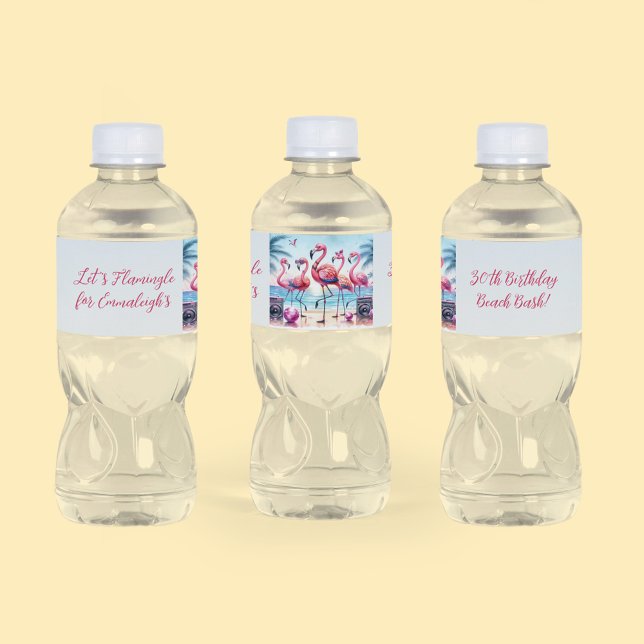 Let's Flamingle Beach Birthday Bash Gedenkfeier Wasserflaschenetikett (Von Creator hochgeladen)