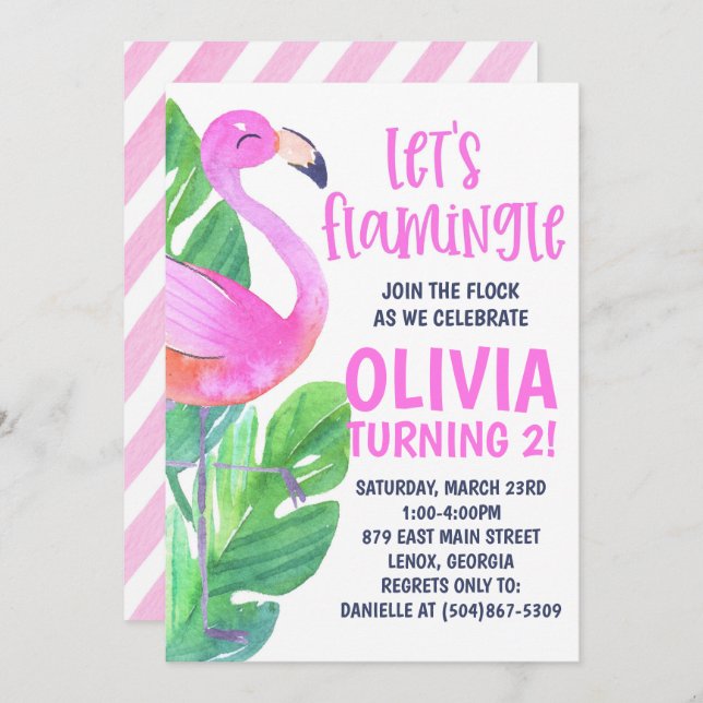 Let's Flamingle! Birthday Party Invitation Einladung (Vorne/Hinten)