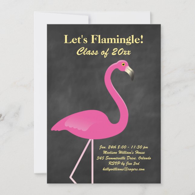 Let's Flamingle Graduation Party - Chalkboard Einladung (Vorderseite)