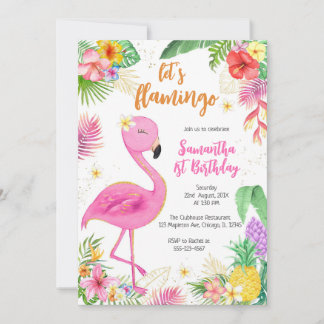 Let's Flamingle Pink Girl Tropical Birthday Einladung