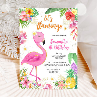 Let's Flamingle Pink Girl Tropical Birthday Einladung