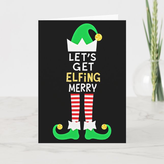 Lets Get Elfing Merry Funny Elf Christmas Card Karte (Vorderseite)