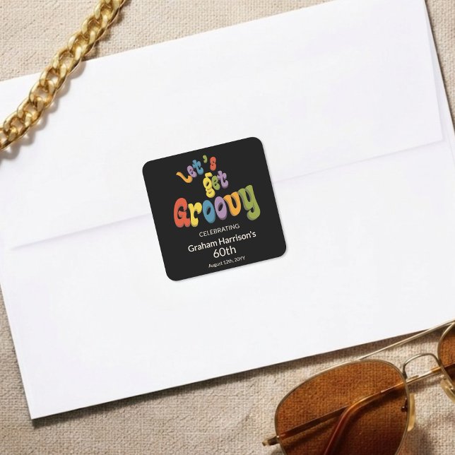 Let's Get Groovy 60th Birthday Party Envelope Seal Quadratischer Aufkleber (Von Creator hochgeladen)
