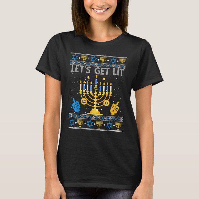 Let's Get Lit Chanukah Hanukkah  Christmas Ugly Sw T-Shirt (Vorderseite)