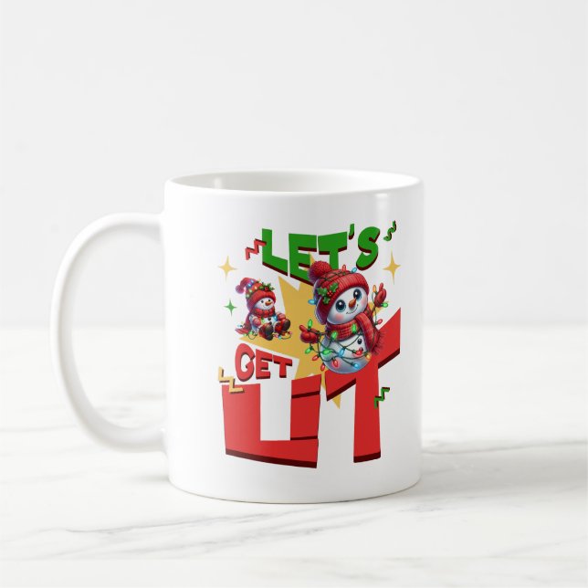 Let's Get Lit Cute Snowman Funny Christmas Vibes Kaffeetasse (Links)
