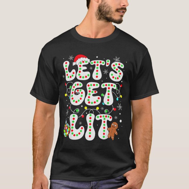Let's Get Lit Funny Christmas Lights Xmas Pajamas  T-Shirt (Vorderseite)