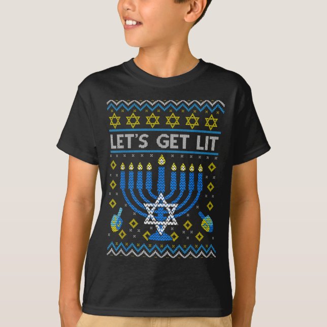 Let's Get Lit Funny Jewish Holiday Chanukah Ugly H T-Shirt (Vorderseite)