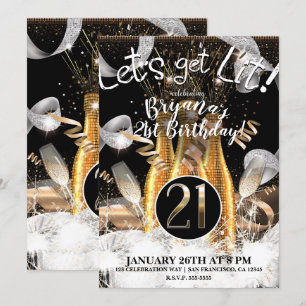 Let's Get Lit Gold Champagnerflaschen 21st 21 Part Einladung