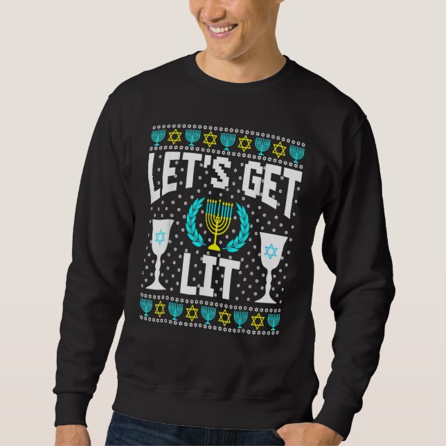 Let's Get Lit Hanukkah Jew Menorah Jewish Chanukka Sweatshirt (Vorderseite)