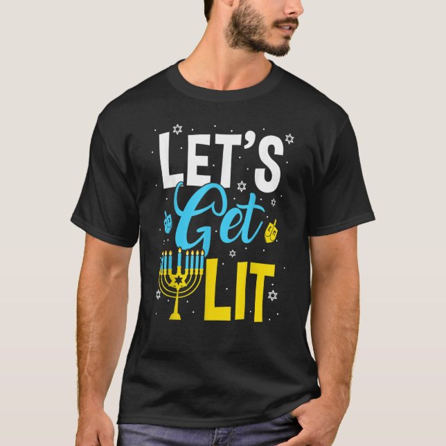 Let's Get Lit Menorah Hanukkah Jewish T-Shirt (Vorderseite)
