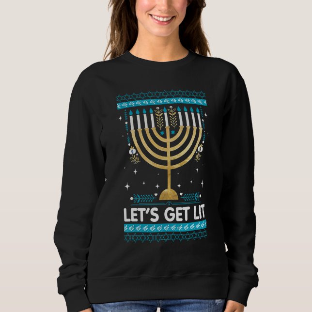 Let's Get Lit Menorah Jewish  Ugly Hanukkah Chanuk Sweatshirt (Vorderseite)