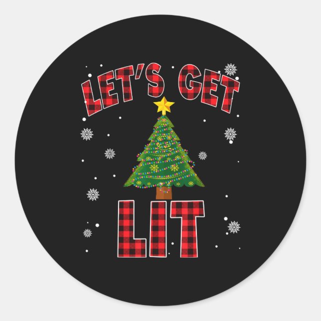 Let's Get Lit Red Buffalo Plaid Christmas Pajama D Runder Aufkleber (Vorderseite)