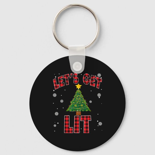 Let's Get Lit Red Buffalo Plaid Christmas Pajama D Schlüsselanhänger (Vorderseite)