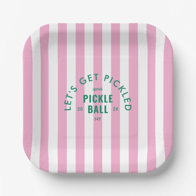 Let's Get Pickled Après Pickle Ball Pink Stripe Pappteller (Vorderseite)