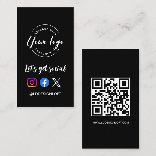 Let's Get Social Media QR Code Website Custom Logo Visitenkarte (Vorne/Hinten)
