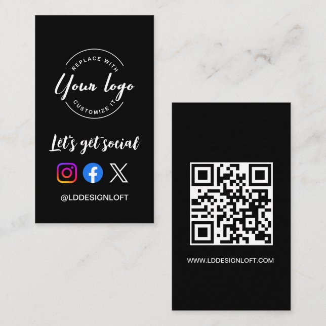 Let's Get Social Media Website Custom Logo QR-Code Visitenkarte (Vorne/Hinten)