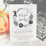 Let's Get Spooky Halloween Any Age Birthday Party Einladung<br><div class="desc">Halloween birthday party invitations. This modern design features a hand-drawn frame of Halloween elements: a spider, cobwebs, a black cat, a witch's hat, a skull, bones, candy, and more! Inside, it reads "let's get spooky!" in a cute decorative font. Below that, the event information starts with "Join us for a...</div>