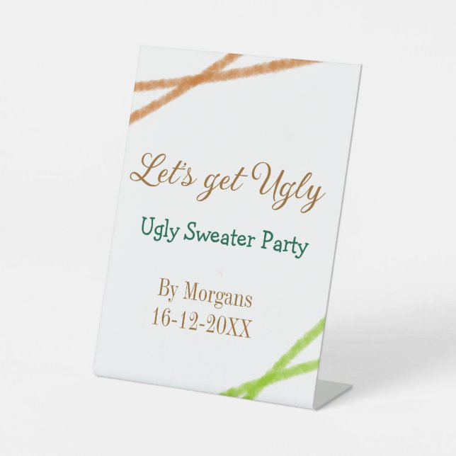 Let's get ugly Christmas ugly sweater Partyorange  Sockelschild (Vorderseite)