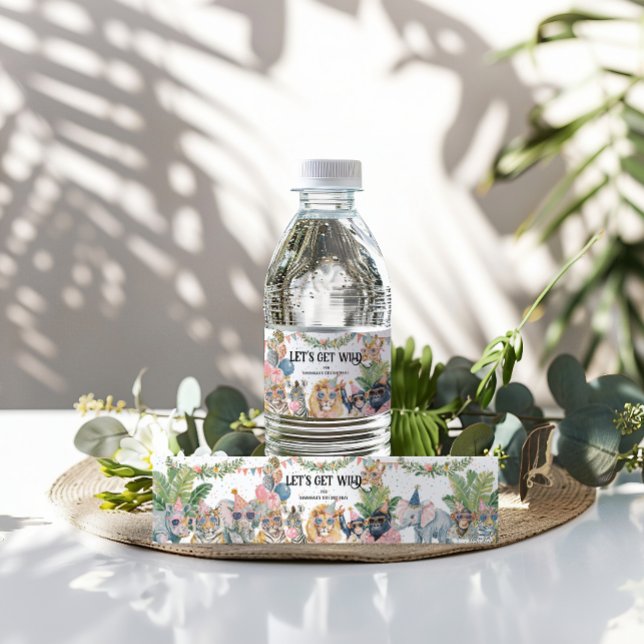 Let's Get Wild Jungle Birthday Party Wasserflaschenetikett (Von Creator hochgeladen)