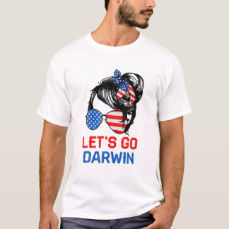 Let's Go Darwin USA Flag Messy Bun T-Shirt