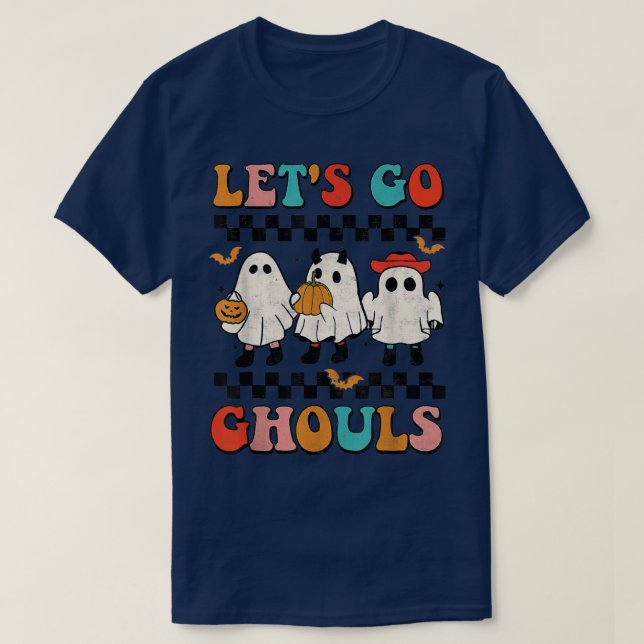 Let's Go Ghouls Groovy Retro Spooky Season Ghost H T-Shirt (Design vorne)