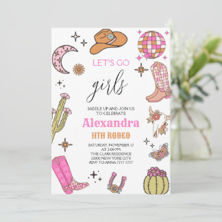 Let's Go Girls Disco Rodeo Wester Cowgirl birthday Einladung