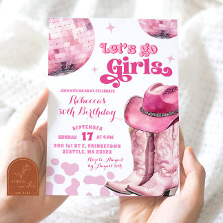 Let's Go Girls Pink Space Disco Cowgirl Geburtstag Einladung
