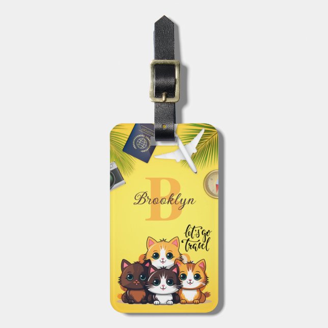"Let's go Travel" Adorable Cat Family Personalisie Gepäckanhänger (Vorderseite vertikal)