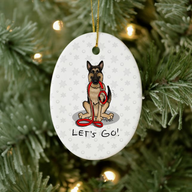 Let's Go! Walk German Shepherd Dog (black tan) Keramik Ornament (Baum)