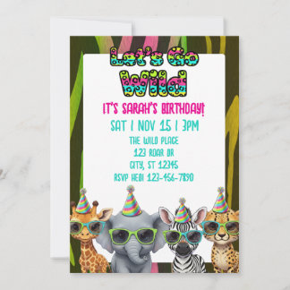 Let's Go Wild, party animal with shades birthday Einladung