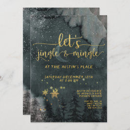 Let's Jingle & Mingle Gold Woodland Holiday Party Einladung