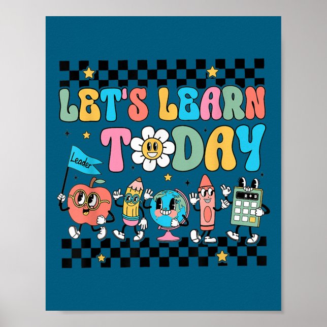 Let's Learn Today Retro Back To School Teacher Mot Poster (Vorne)