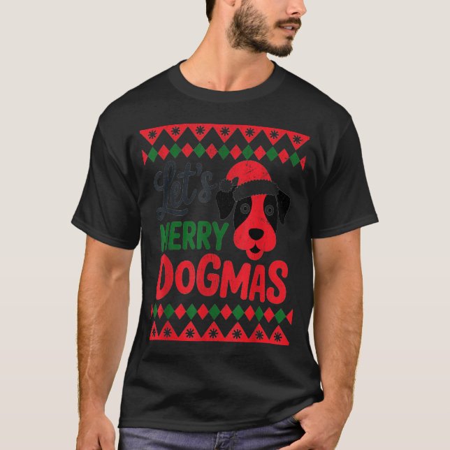 Let's Merry Dogmas Funny Dog Santa Hat Christmas X T-Shirt (Vorderseite)