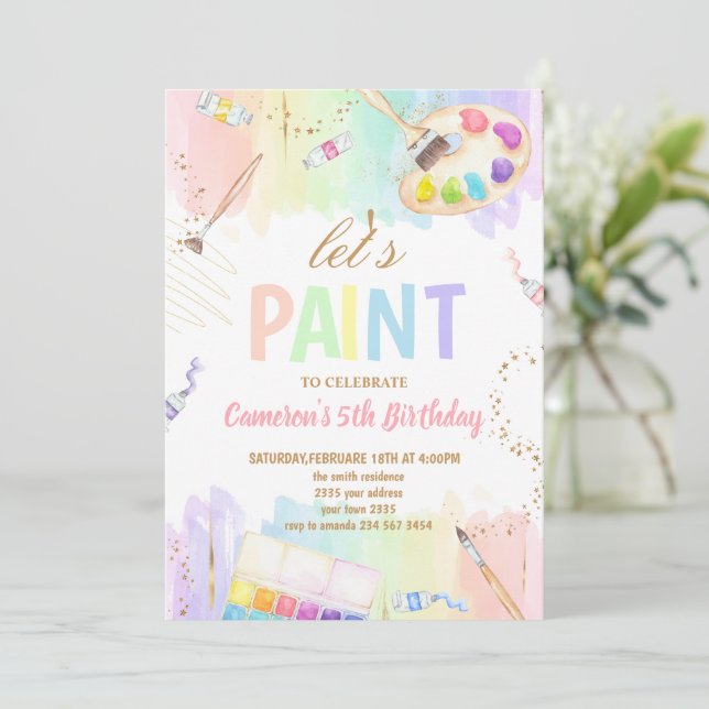 Let's Paint Art Painting Birthday Party Einladung (Stehend Vorderseite)